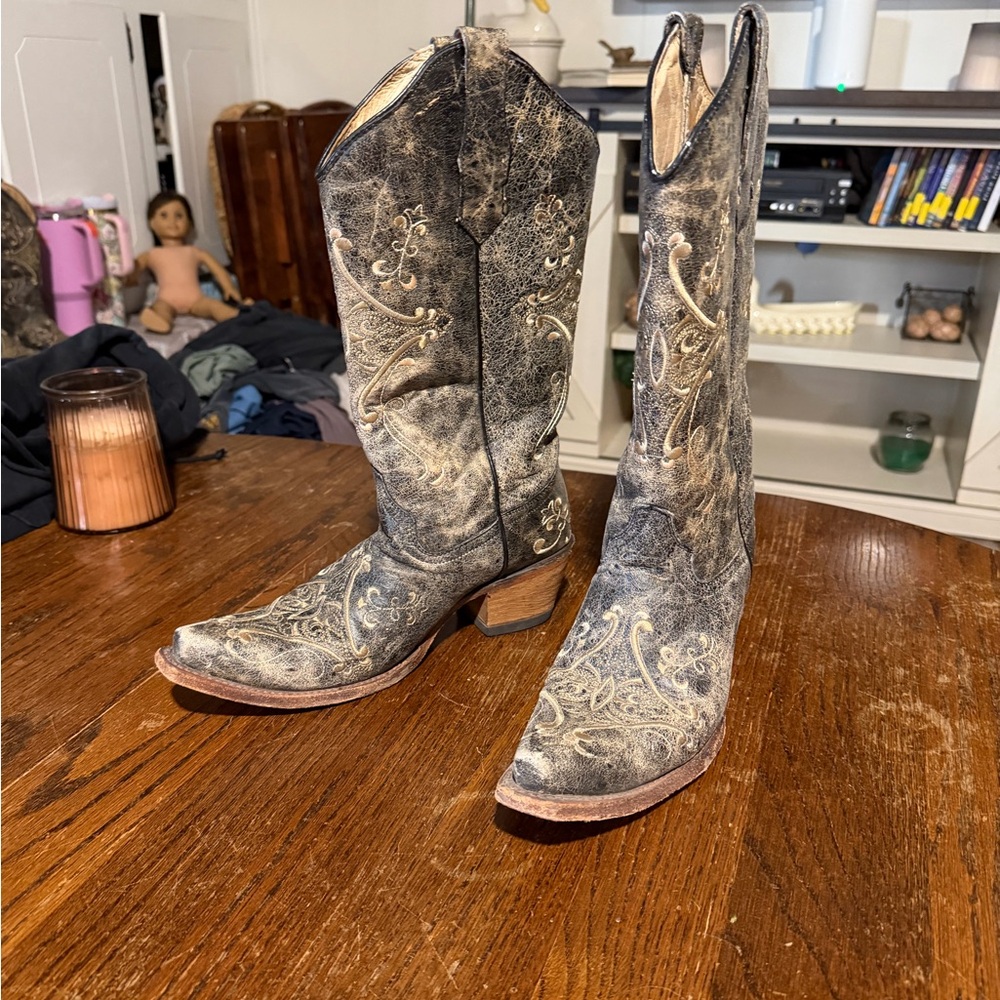 Vintage Circle G Embroidered Western Cowboy Boots Size 8 Made in Mexico